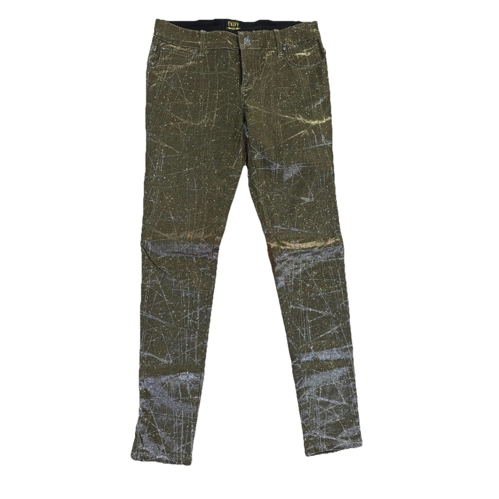 Tripp‎ NYC Shine On Metallic Pants Gold Silver Halographic Skull Studs Size 29
